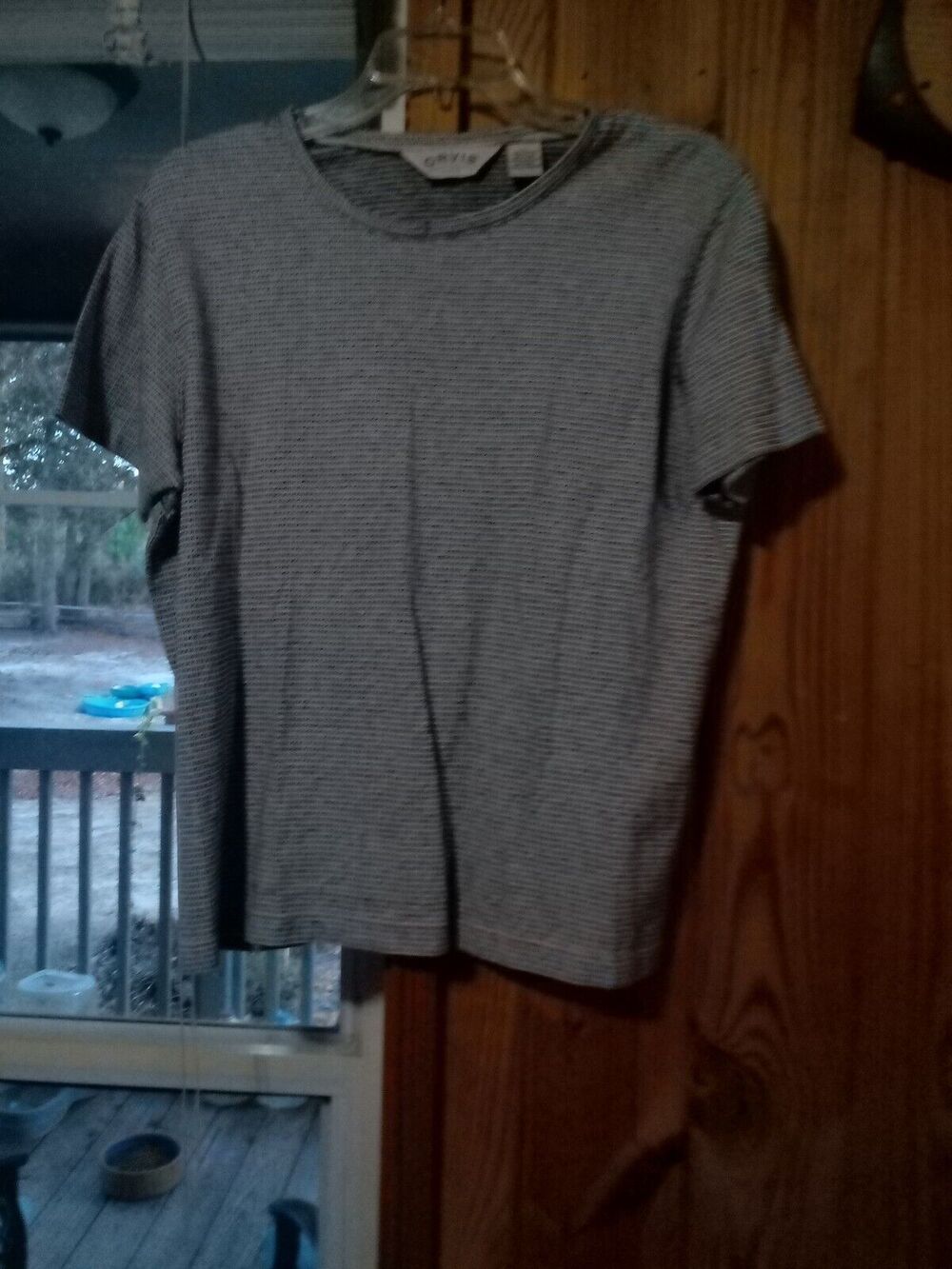 Orvis Womens Short Sleeve Shirt Black And White Cotton Linen Top Basic L